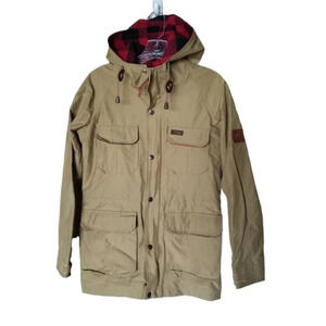 Penfield Vintage Trailwear Parka Jacket Coat Hooded Beige Flannel Red S